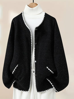 KissICON Elegant Curve Greywhite Contrast Collar Jacket