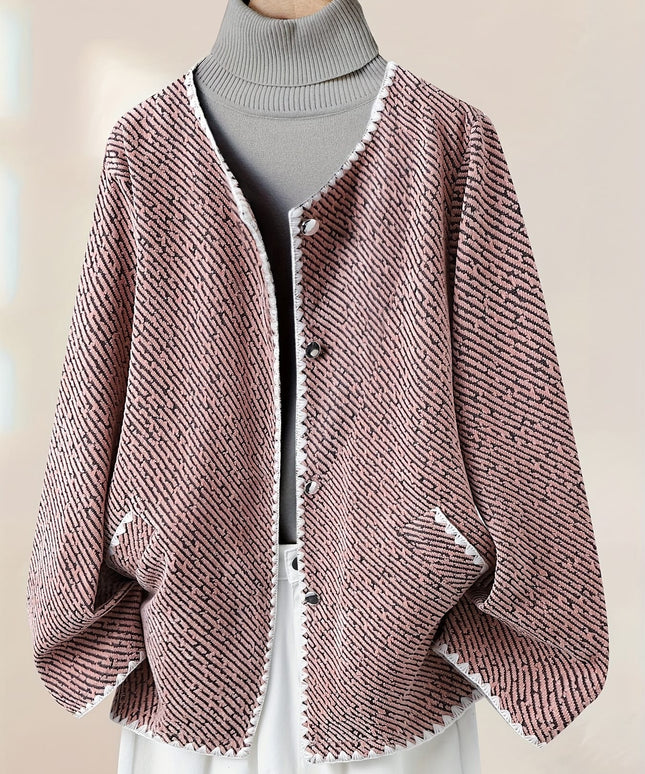 KissICON Elegant Curve Greywhite Contrast Collar Jacket