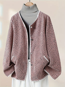 KissICON Elegant Curve Greywhite Contrast Collar Jacket