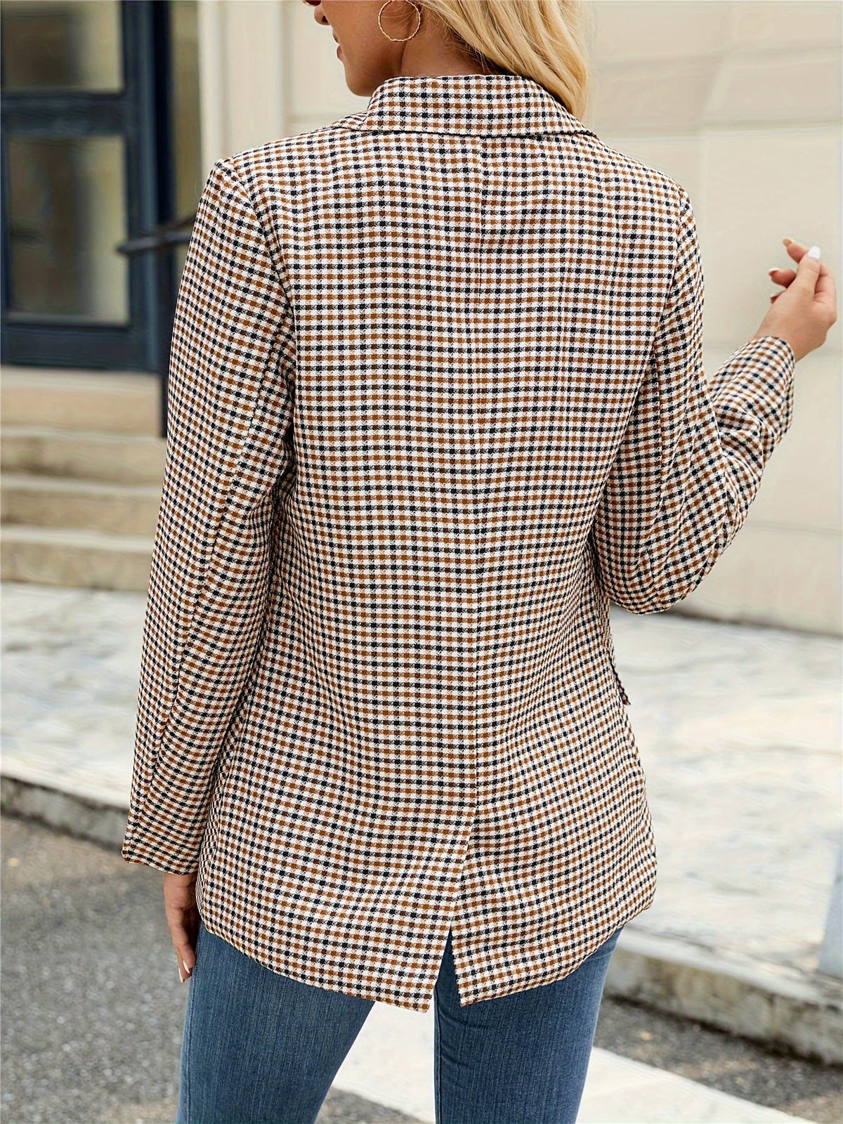 KissICON Elegant Curve Houndstooth Blazer – Allseason
