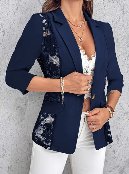 KissICON Elegant Curve Lace Trim Relaxed Blazer