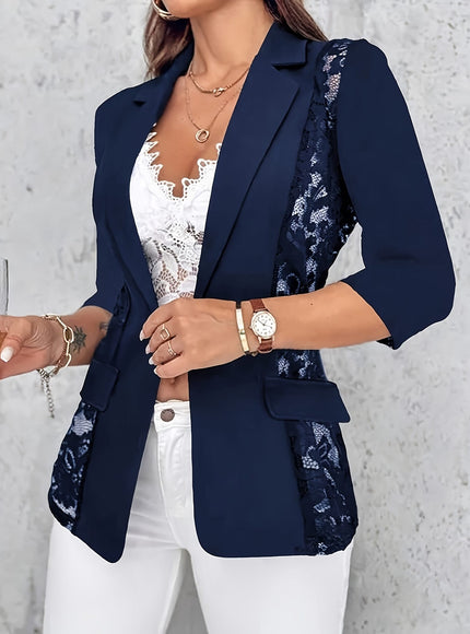KissICON Elegant Curve Lace Trim Relaxed Blazer
