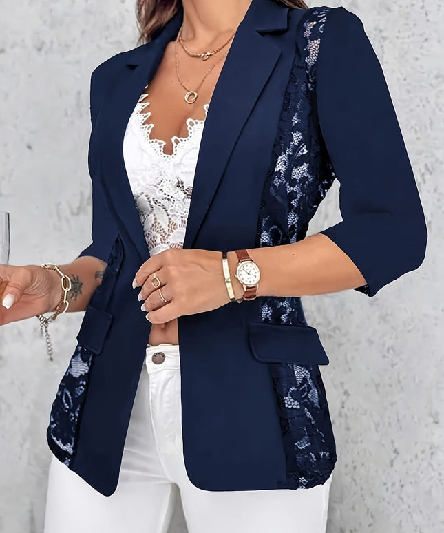 KissICON Elegant Curve Lace Trim Relaxed Blazer