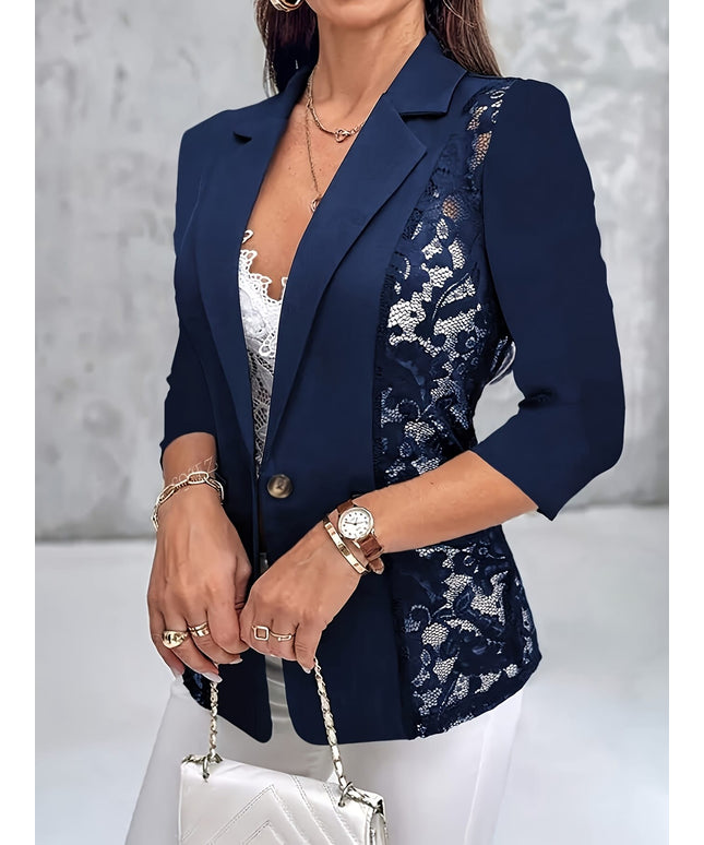 KissICON Elegant Curve Lace Trim Relaxed Blazer