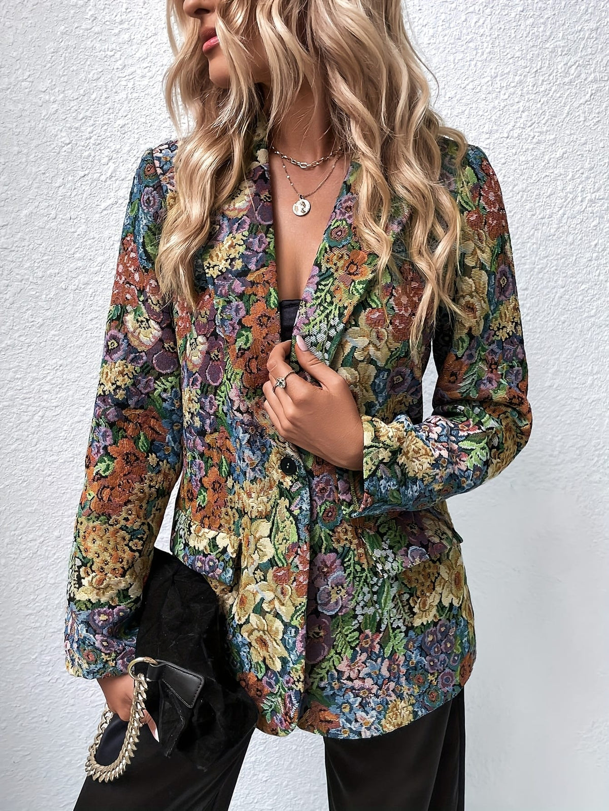 KissICON Elegant Curve Multicolor Floral Blazer – Machine