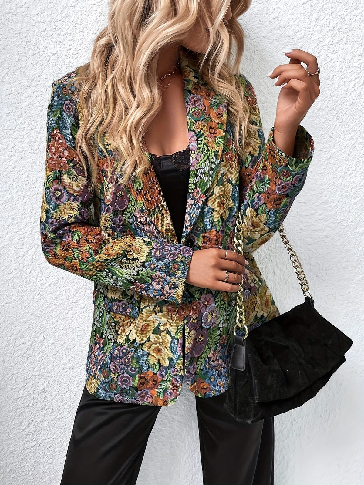 KissICON Elegant Curve Multicolor Floral Blazer – Machine