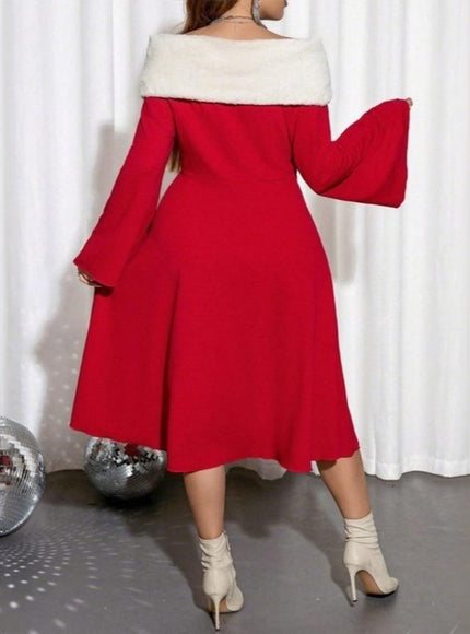 KissICON Elegant Curve Red Christmas Party Midi Dress