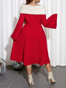 KissICON Elegant Curve Red Christmas Party Midi Dress