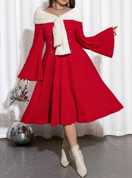 KissICON Elegant Curve Red Christmas Party Midi Dress