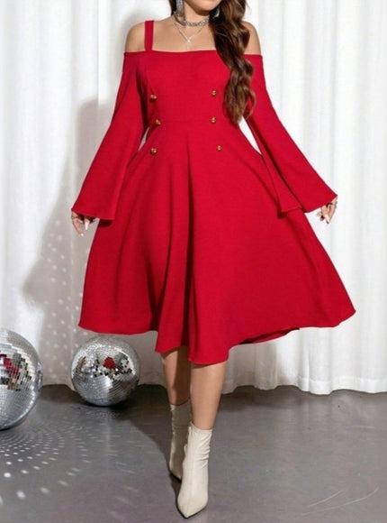 KissICON Elegant Curve Red Christmas Party Midi Dress