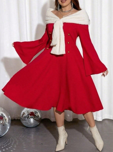 KissICON Elegant Curve Red Christmas Party Midi Dress