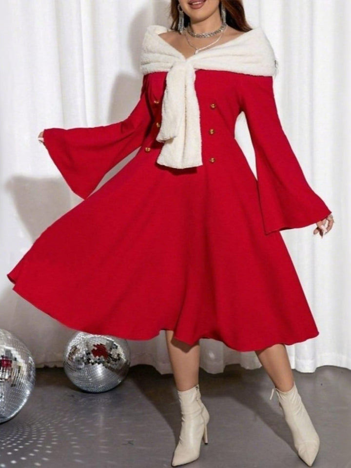 Elegant Curve Red Christmas Party Midi Dress