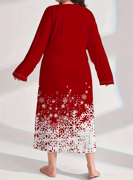KissICON Elegant Curve Red Golden Snowflake Christmas Nightgown