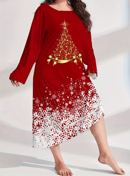 KissICON Elegant Curve Red Golden Snowflake Christmas Nightgown
