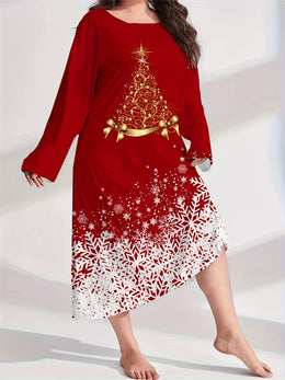 KissICON Elegant Curve Red Golden Snowflake Christmas Nightgown