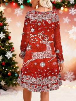 KissICON Elegant Curve Snowflake Reindeer Christmas Maxi Dress