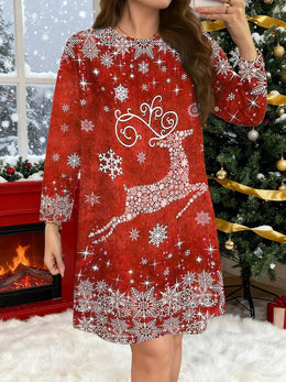KissICON Elegant Curve Snowflake Reindeer Christmas Maxi Dress