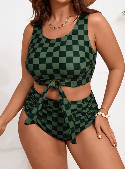 KissICON Elegant Curve Strapless Plaid Bikini