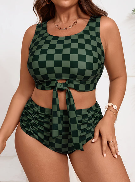 KissICON Elegant Curve Strapless Plaid Bikini