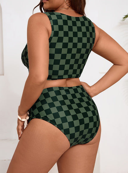 KissICON Elegant Curve Strapless Plaid Bikini