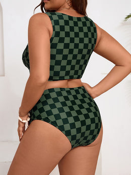 KissICON Elegant Curve Strapless Plaid Bikini