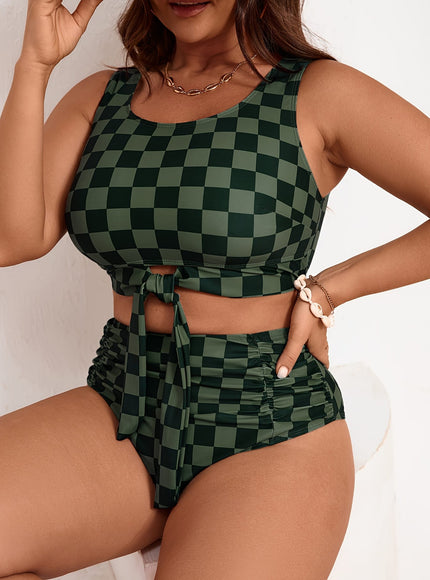 KissICON Elegant Curve Strapless Plaid Bikini