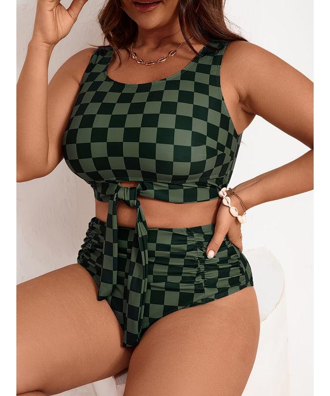 KissICON Elegant Curve Strapless Plaid Bikini
