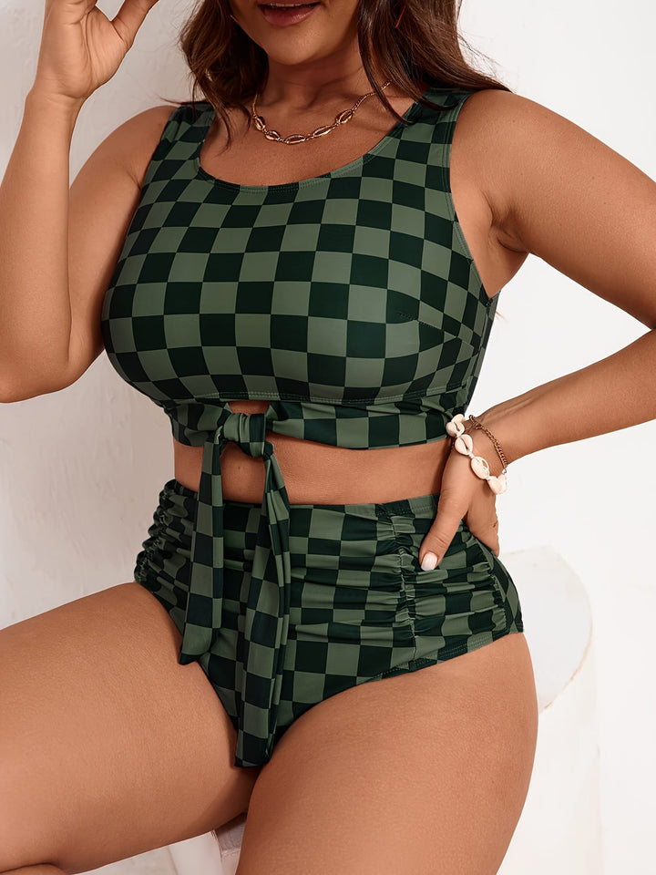 Elegant Curve Strapless Plaid Bikini