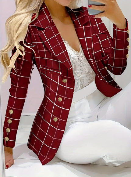 KissICON Elegant Curve Tailored Blazer – Classic Checks Allseason
