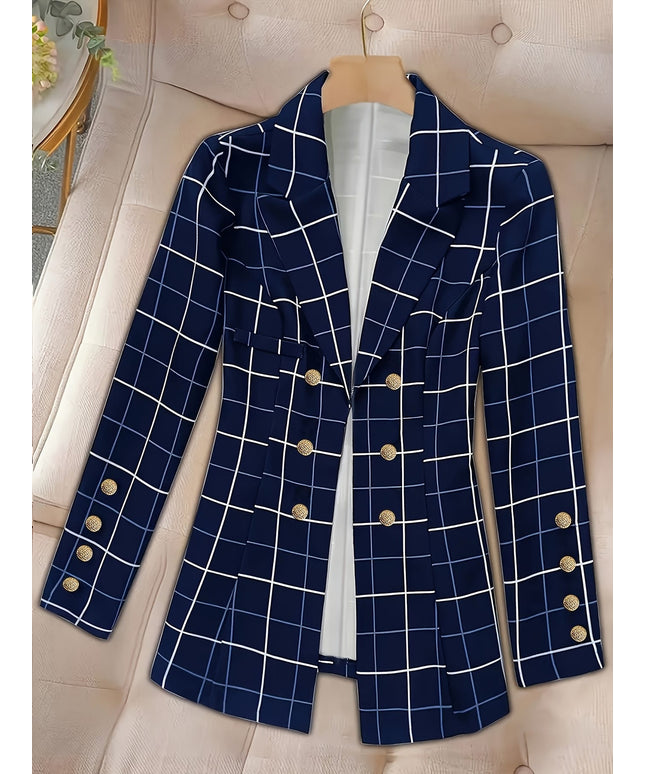 KissICON Elegant Curve Tailored Blazer – Classic Checks Allseason