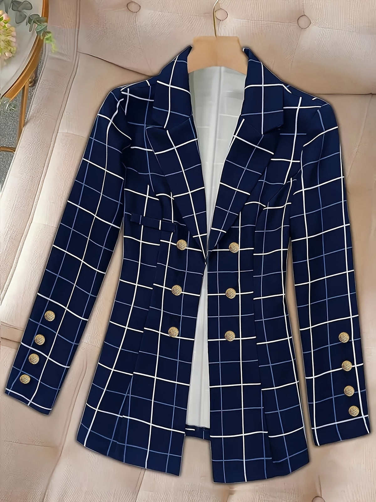 KissICON Elegant Curve Tailored Blazer – Classic Checks Allseason