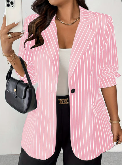 KissICON Elegant Curve White Pink Stripe Blazer – To Weekend