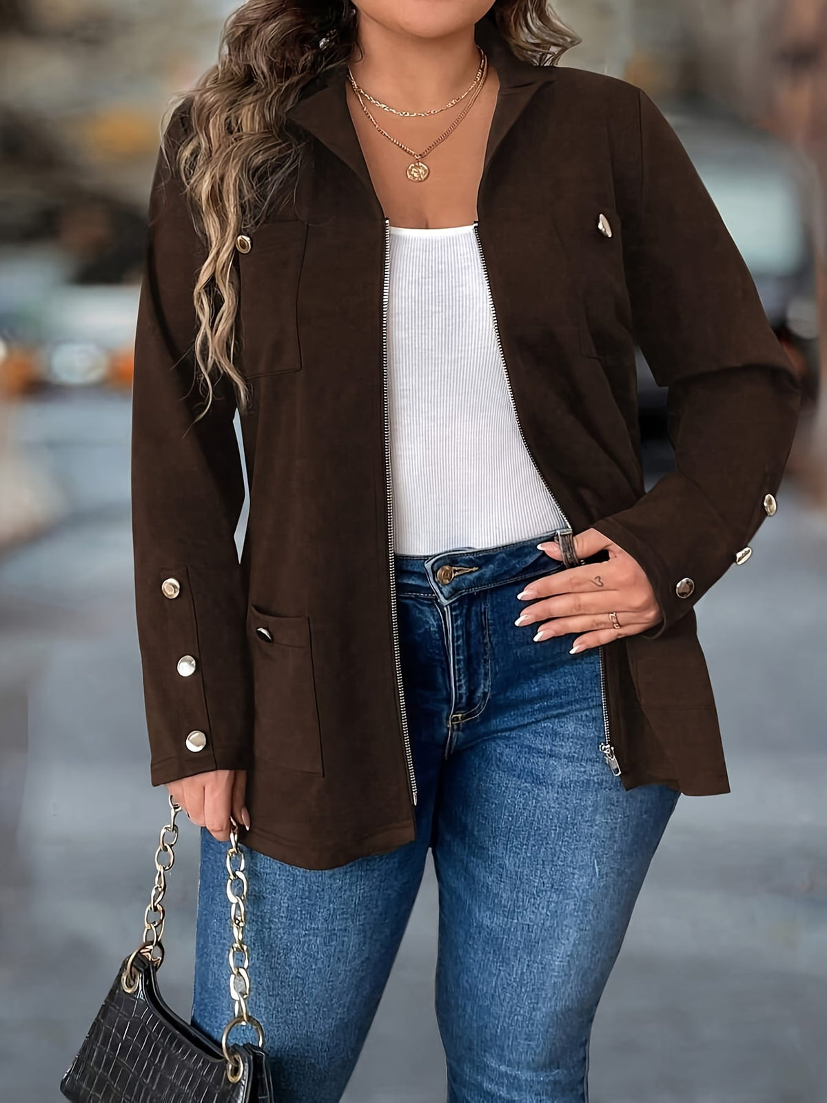 KissICON Elegant Curve Zipup Jacket – Flared Hem Versatility