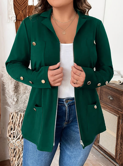 KissICON Elegant Curve Zipup Jacket – Flared Hem Versatility