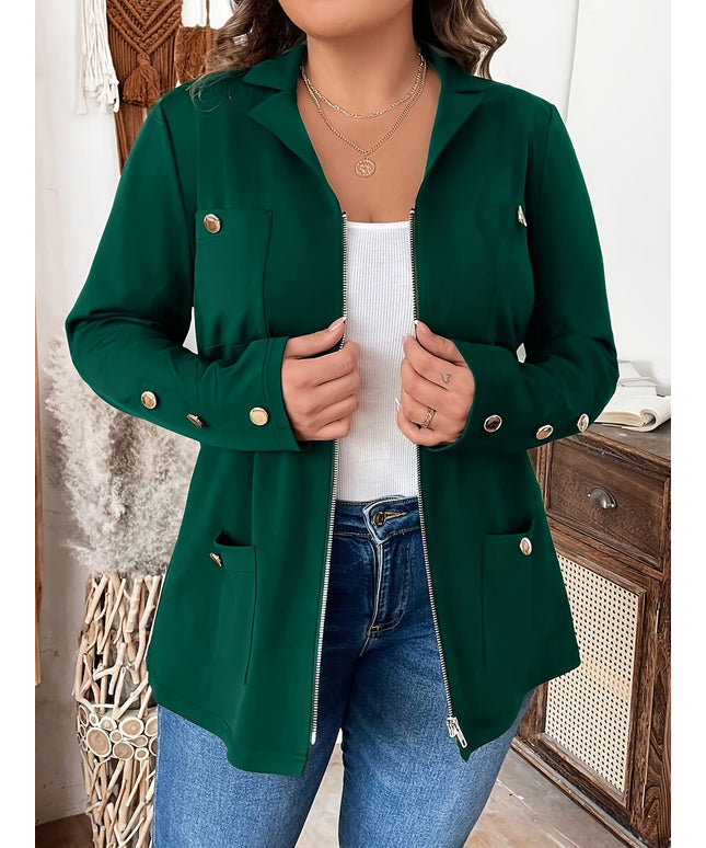 KissICON Elegant Curve Zipup Jacket – Flared Hem Versatility