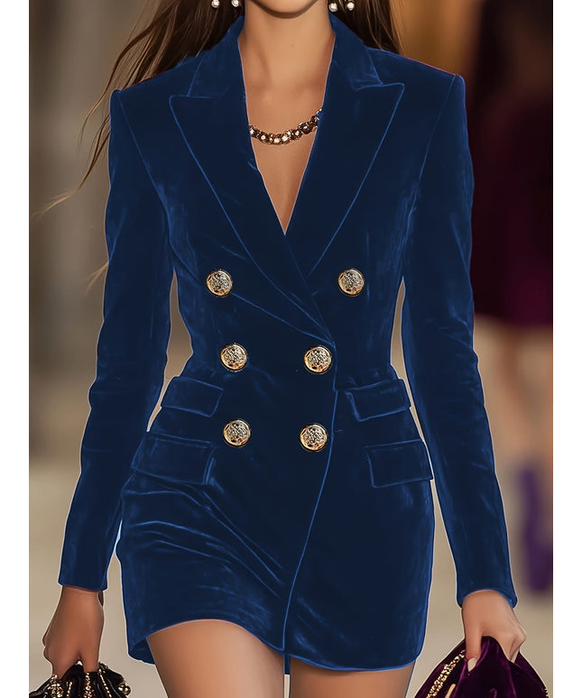 KissICON Elegant Deep Blue Doublebreasted Blazer – To Wedding