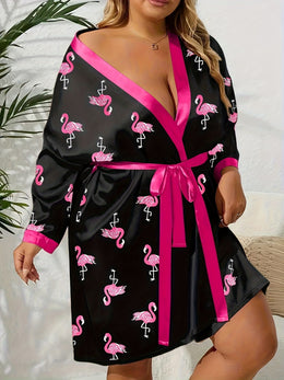 jkthpu-45 Elegant Flamingo Satin Plus Size Robe AllSeason Comfort
