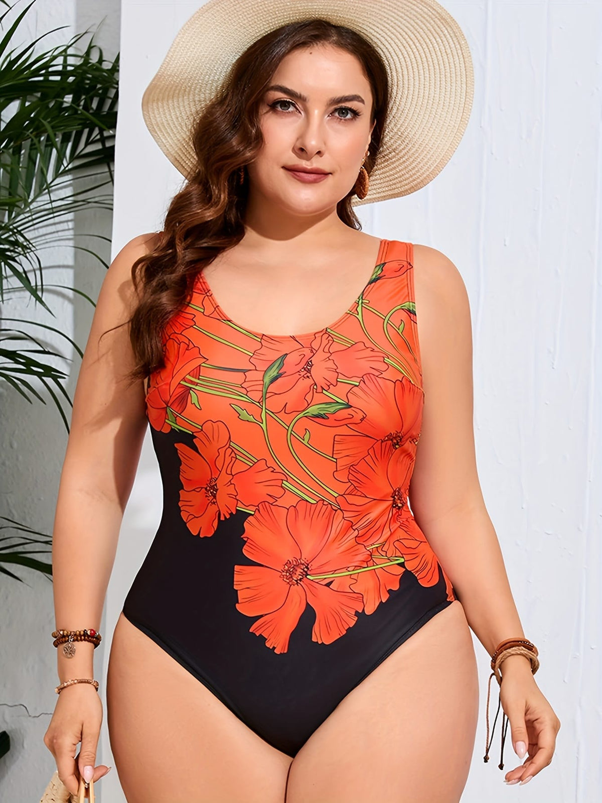 KissICON Elegant Floral Curve Slimming Onepiece Swimsuit