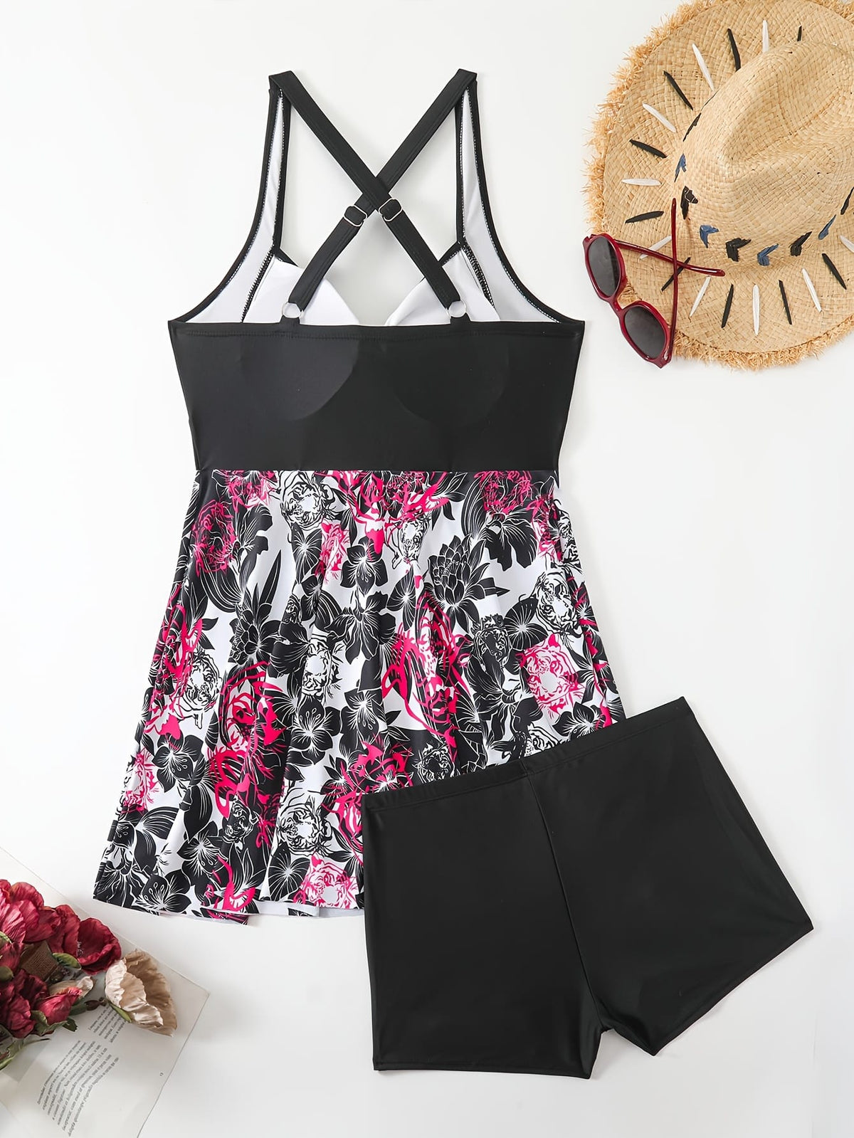 KissICON Elegant Floral Curve Tankini – Skirted