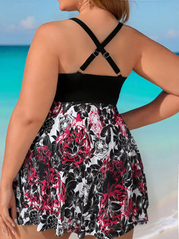 KissICON Elegant Floral Curve Tankini – Skirted