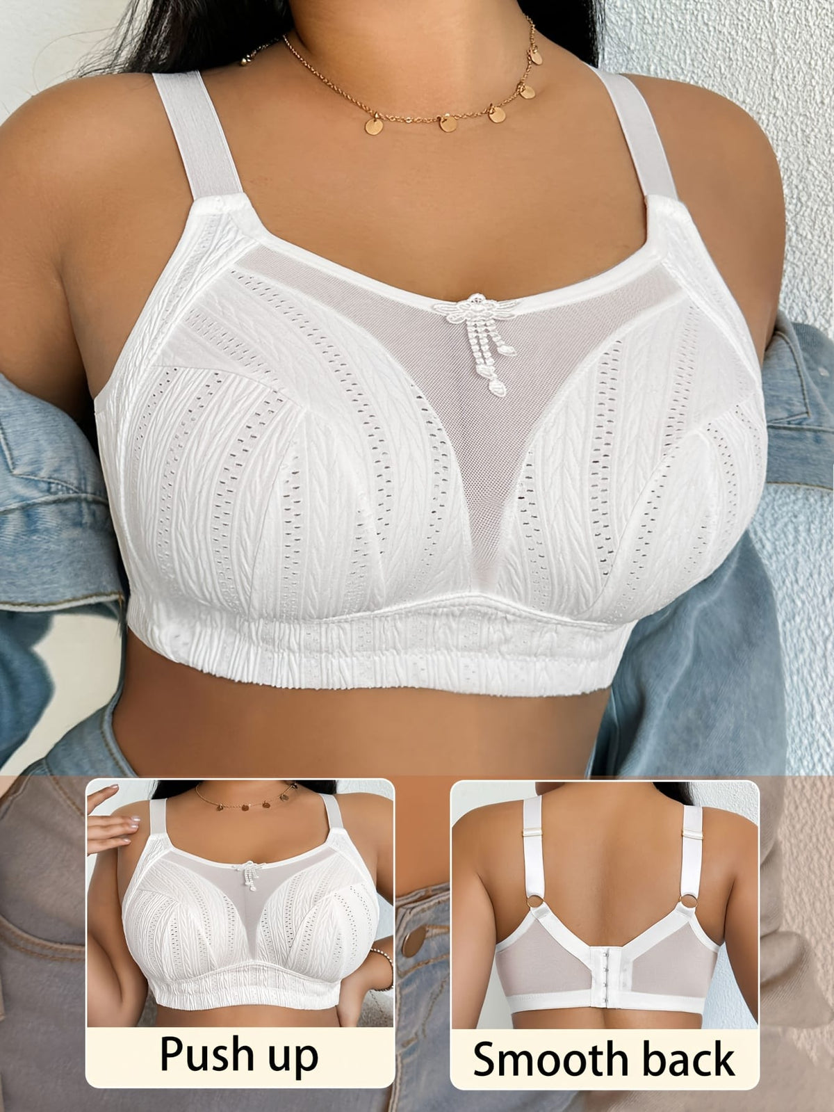 KissICON Elegant Floral Mesh Bralette Backless Bra