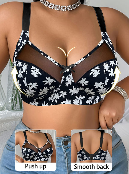 KissICON Elegant Floral Print Curve Backless Bra