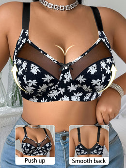 KissICON Elegant Floral Print Curve Backless Bra