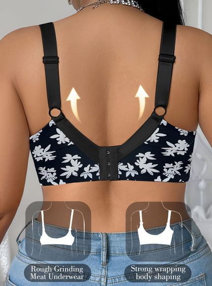 KissICON Elegant Floral Print Curve Backless Bra