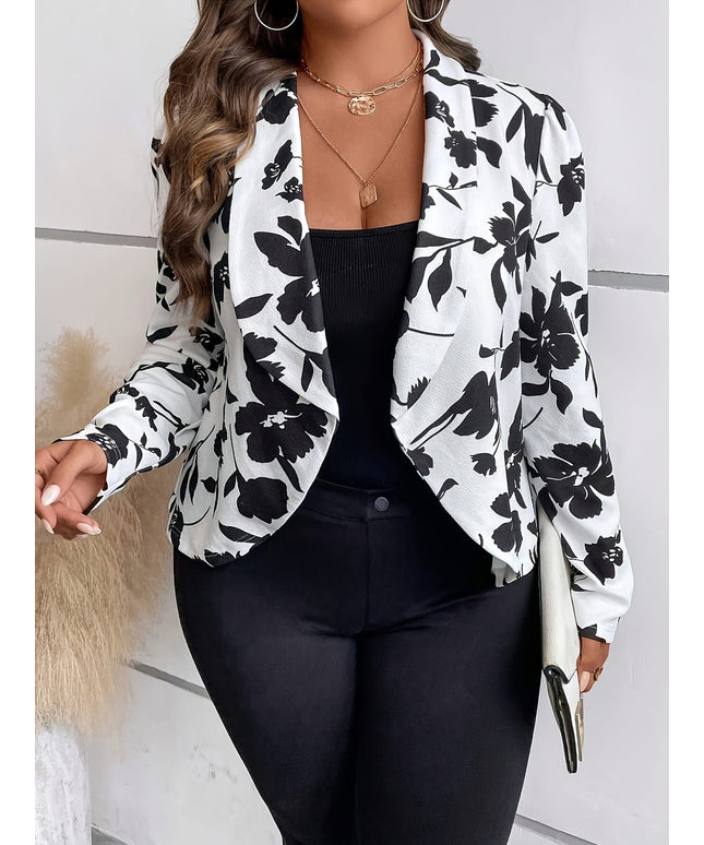 jkthpu-45 Elegant Floral Print Plus Size Blazer for All Seasons