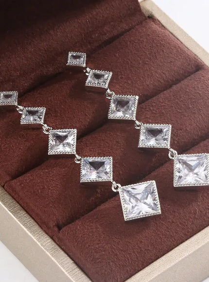 KissICON Elegant Fringe Geometric Diamond Square Long Zircon Earrings