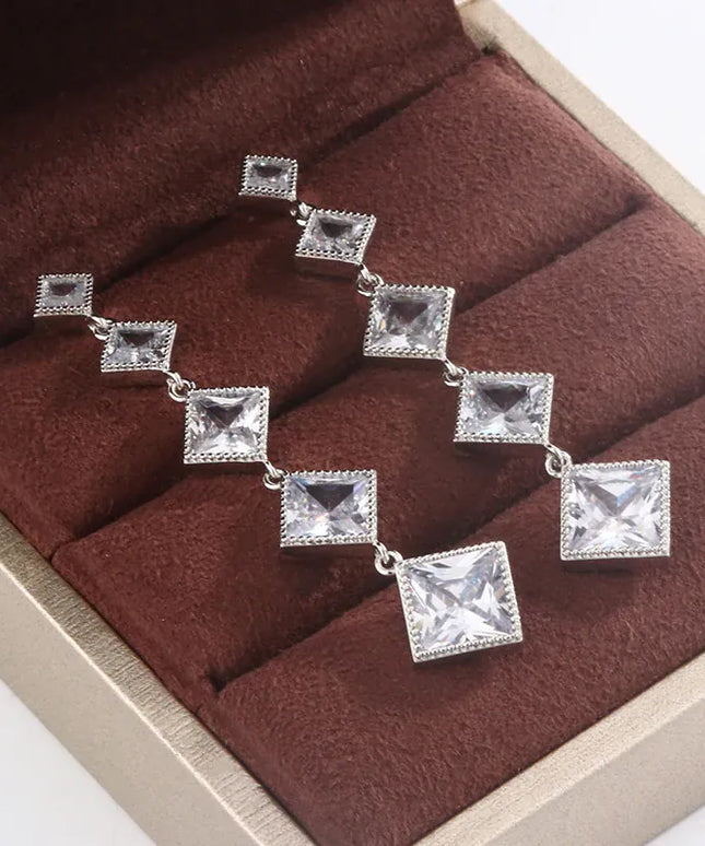 KissICON Elegant Fringe Geometric Diamond Square Long Zircon Earrings