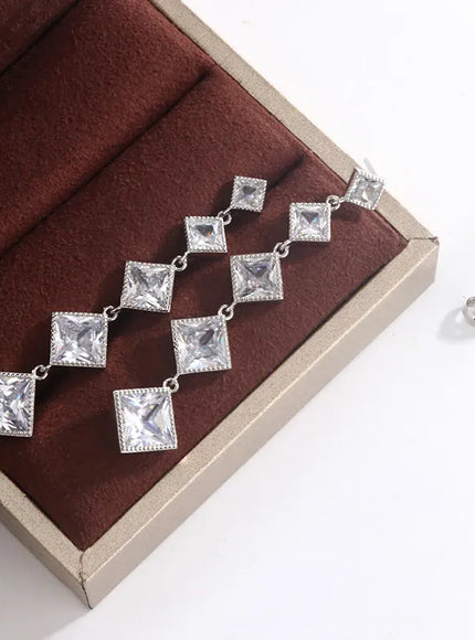 KissICON Elegant Fringe Geometric Diamond Square Long Zircon Earrings