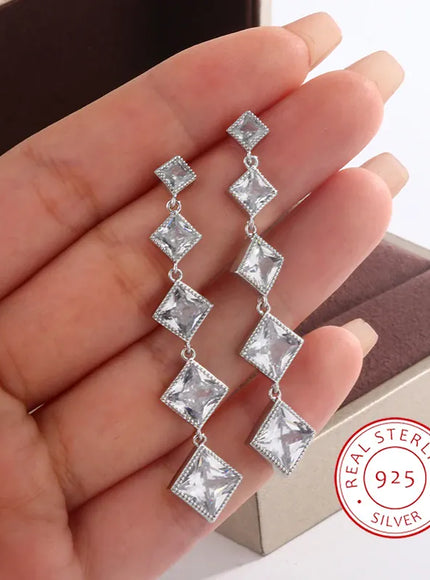 KissICON Elegant Fringe Geometric Diamond Square Long Zircon Earrings