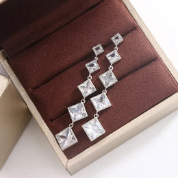 KissICON Elegant Fringe Geometric Diamond Square Long Zircon Earrings